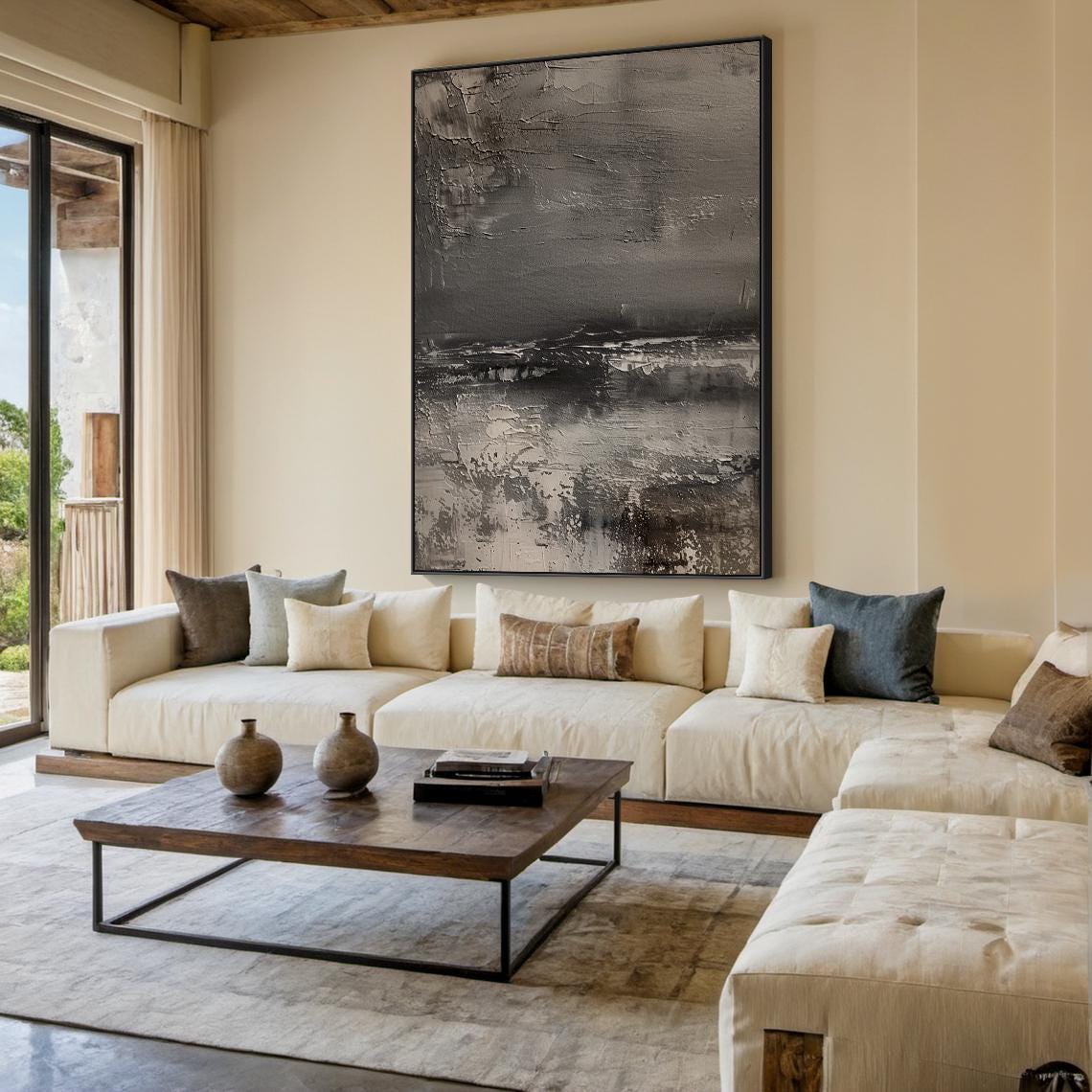 Gray Abstract Oil Painting Decorative Painting Black Simple Wall Painting Beige Abstract Art Modern Home Decor Handmade Gift - Image 5
