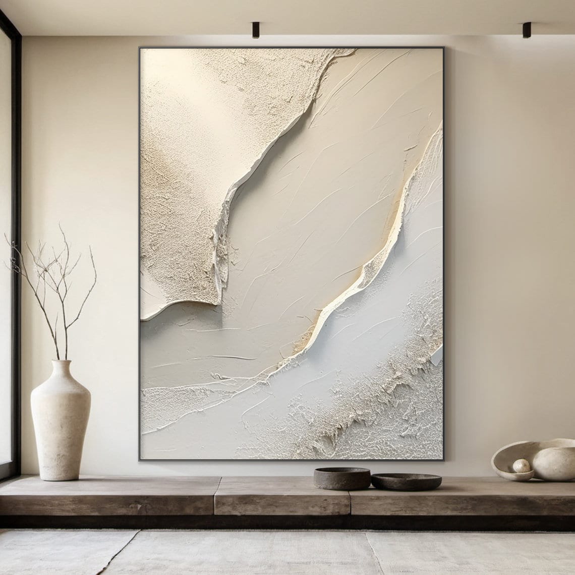 White Abstract Painting, Beige Minimalist Art Print - Image 3