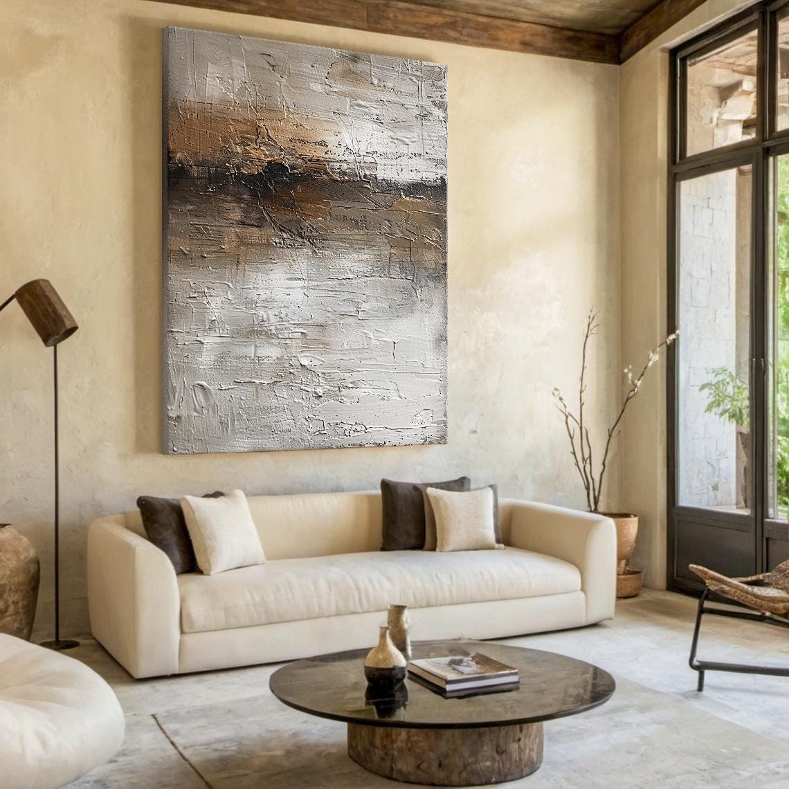 Brown Grey Abstract Painting Horizontal Texture Modern Wall Art Poster - Image 4