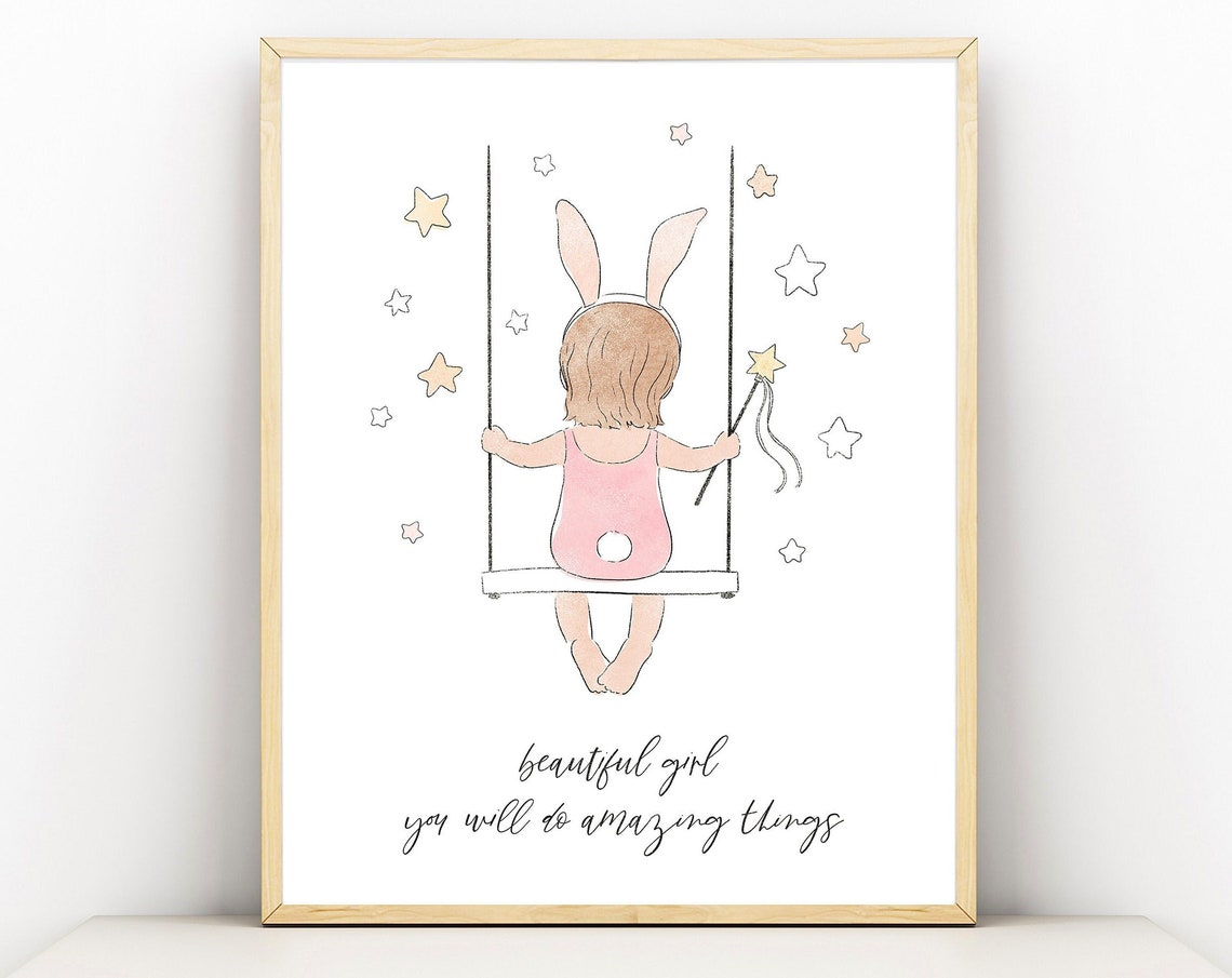 Wall Art For Girls Room Nursery Prints Watercolor Pastel Drawing Of A Little Girl With Quote You Will Do Amazing Things