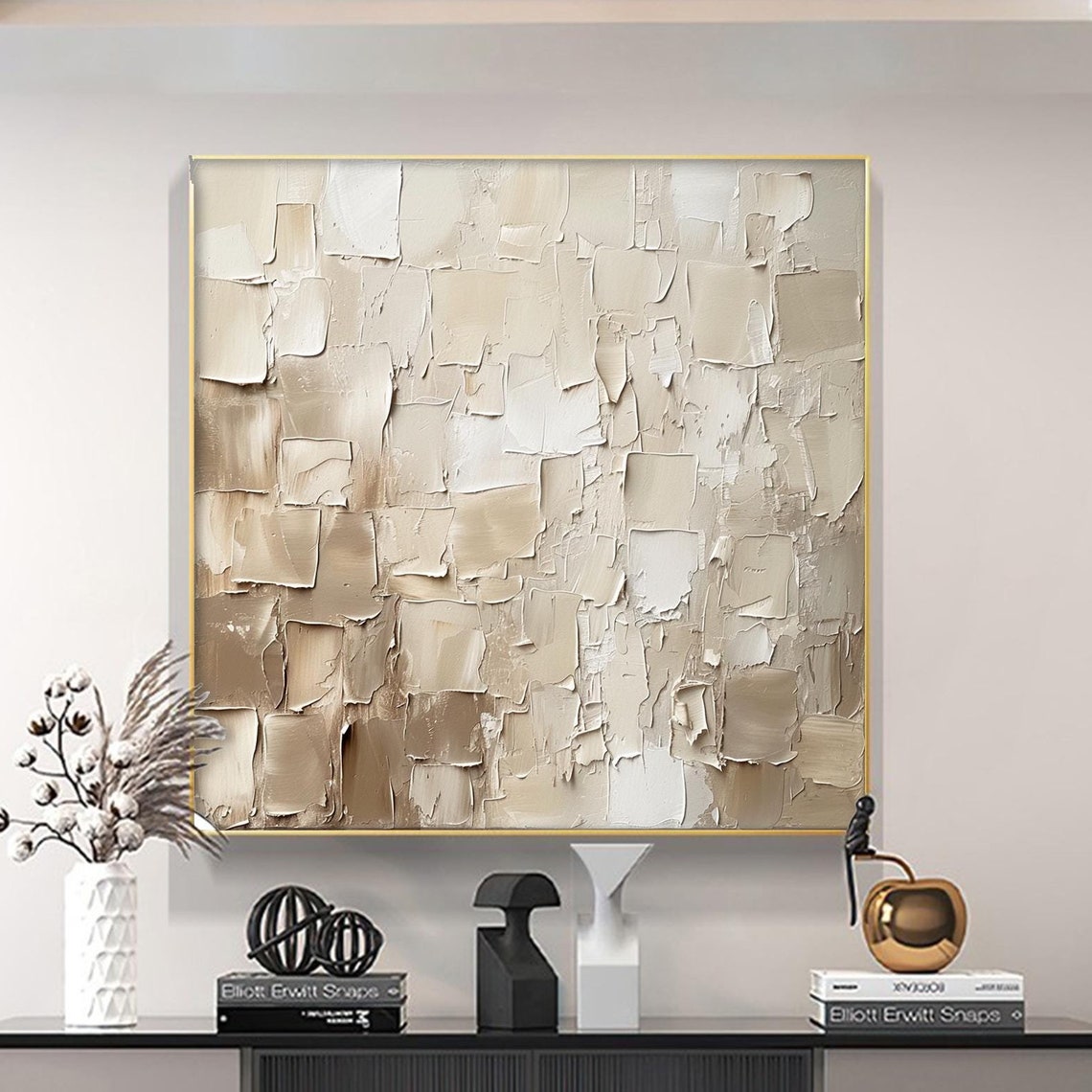 Beige Cream Abstract Color Block Textured Palette Knife Poster - Image 5