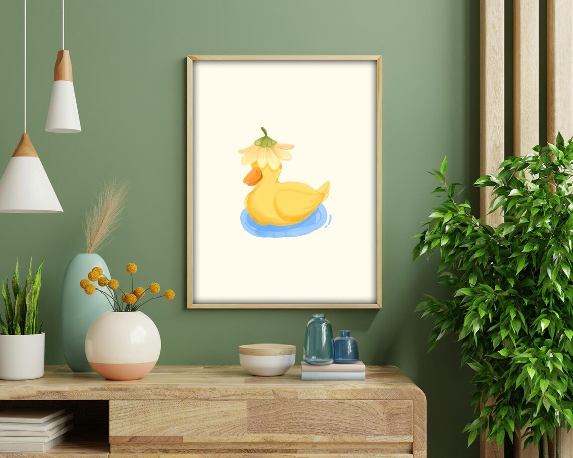 Cute Duck With Flower Hat, Playful Nursery Art - Image 3