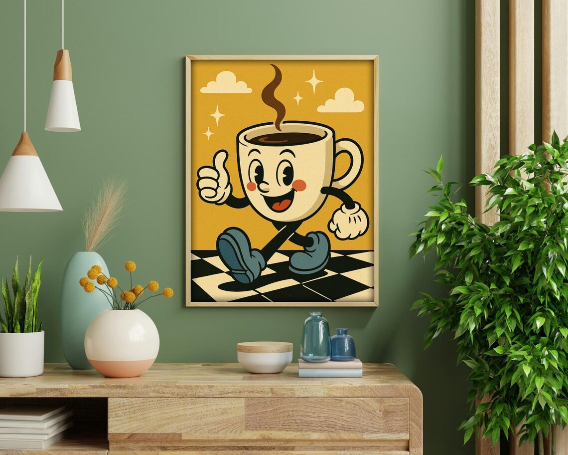 Retro Coffee Cup Character, Vintage Style Art Print - Image 3