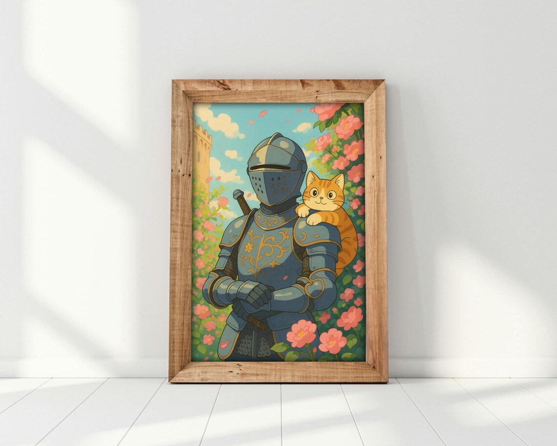 Knight and Cat, Medieval Fantasy Art