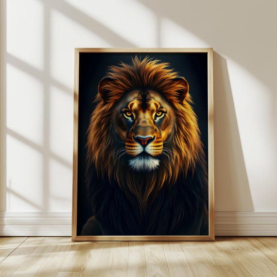 Majestic Lion Wall Art Print Modern Animal Portrait Poster Jungle Decor For Bold Interiors Lover Gift