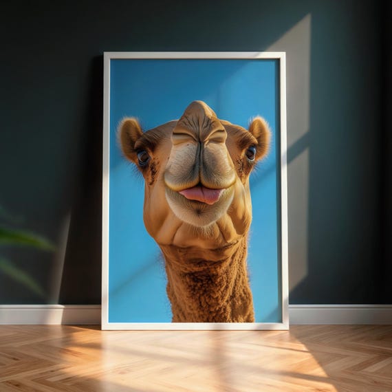 Funny Camel Wall Art Tongue Out Smiling Boho Nursery Animal Poster Whimsical Desert Decor