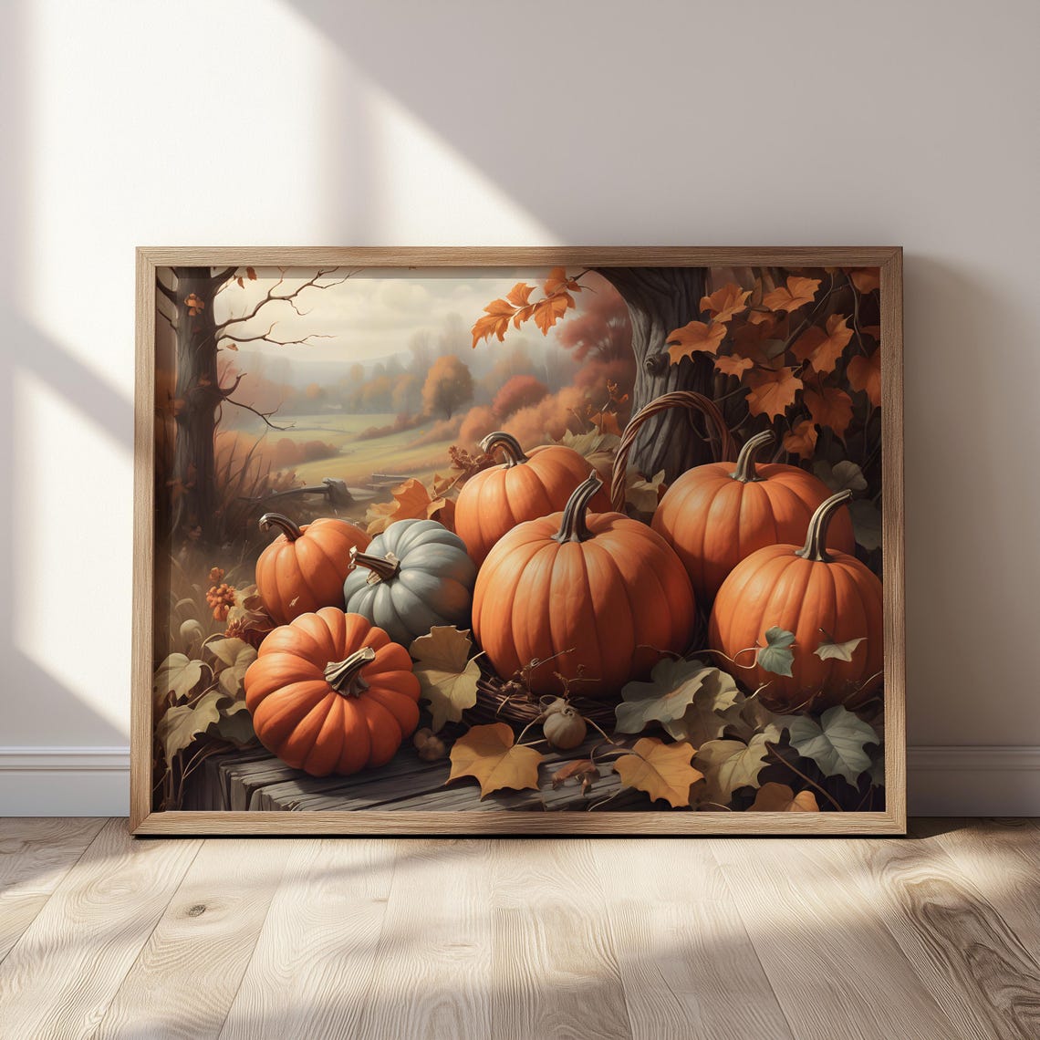 Autumn Pumpkin Harvest Wooden Crate Rustic Fall Scene Art Poster