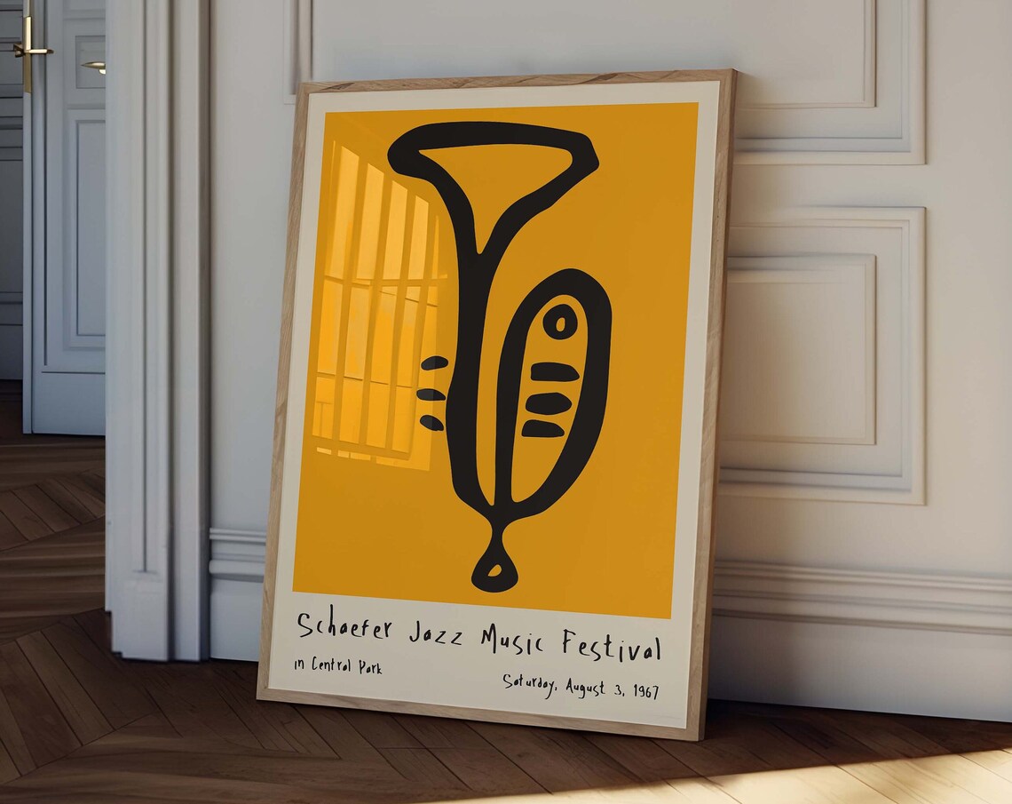 Trumpet Poster Exhibition Jazz Festival Poster Aesthetic Home Wall Decor Art Yellow Illustration 18x24 Poster 16x20 Print Retro - Image 2