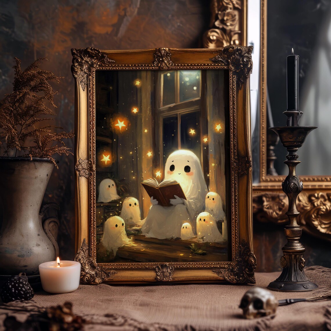 Halloween Ghost Reading Art Cozy Book Lover Print Spooky Cute Wall Decor Autumn Night Magic Art - Image 7