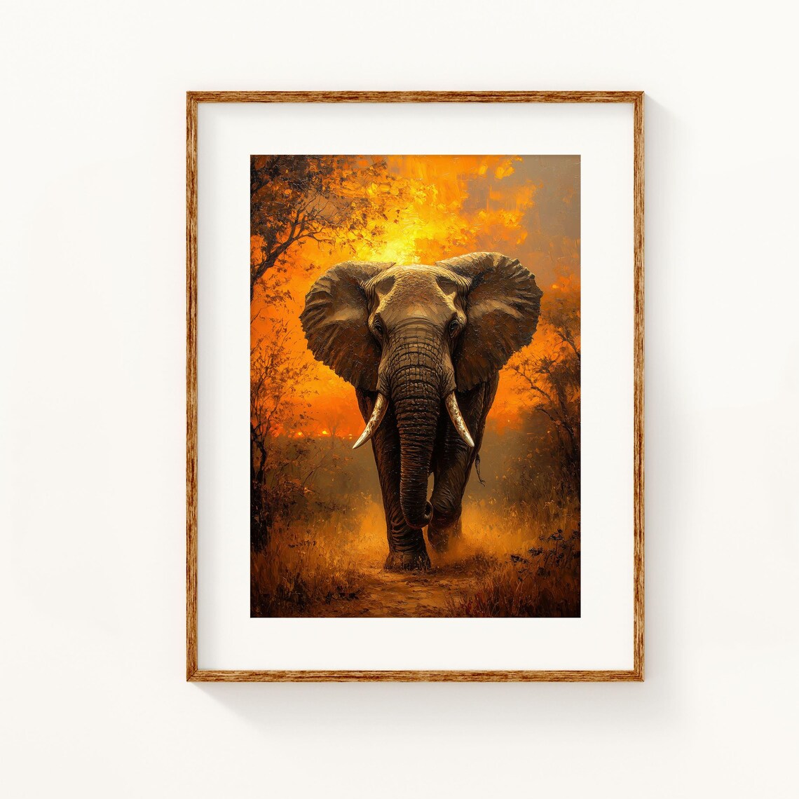 Majestic African Elephant Sunset Fiery Savanna Wildlife Portrait Poster - Image 3