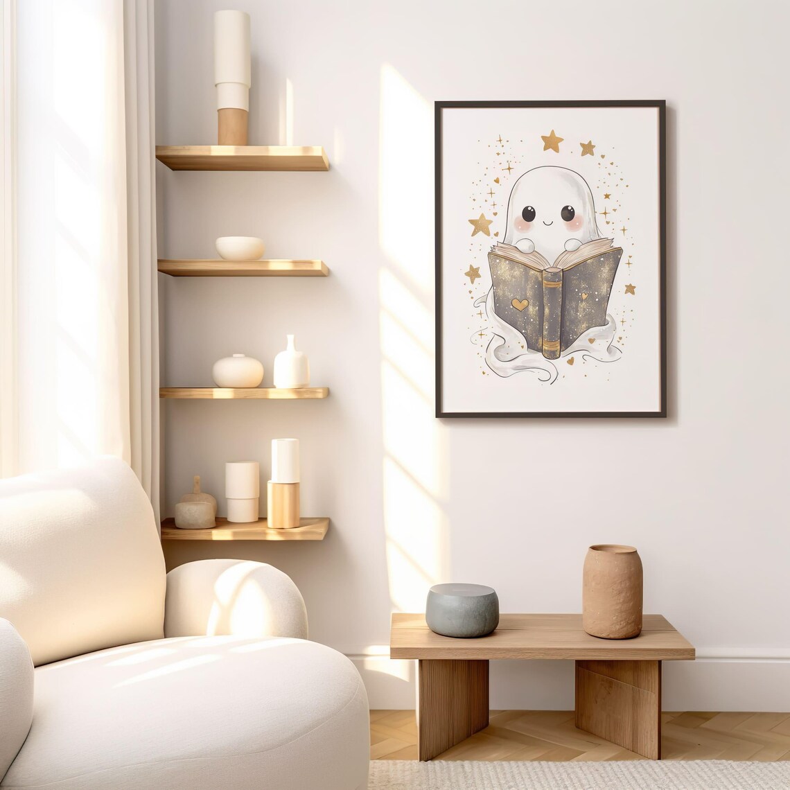 Cute Ghost Reading Book Art Print Halloween Wall Art Adorable Book Lover Decor Whimsical Ghost Art - Image 6