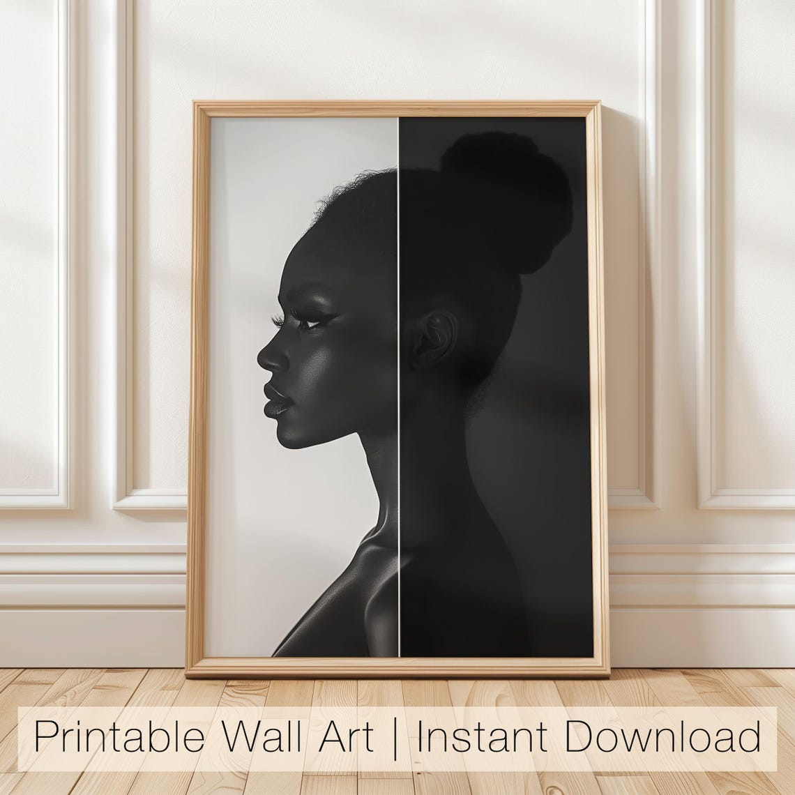 Black And White Woman Profile Afrocentric Portrait Art Poster