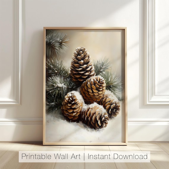 Snow Covered Pine Cones Winter Botanical Painting Gift Poster