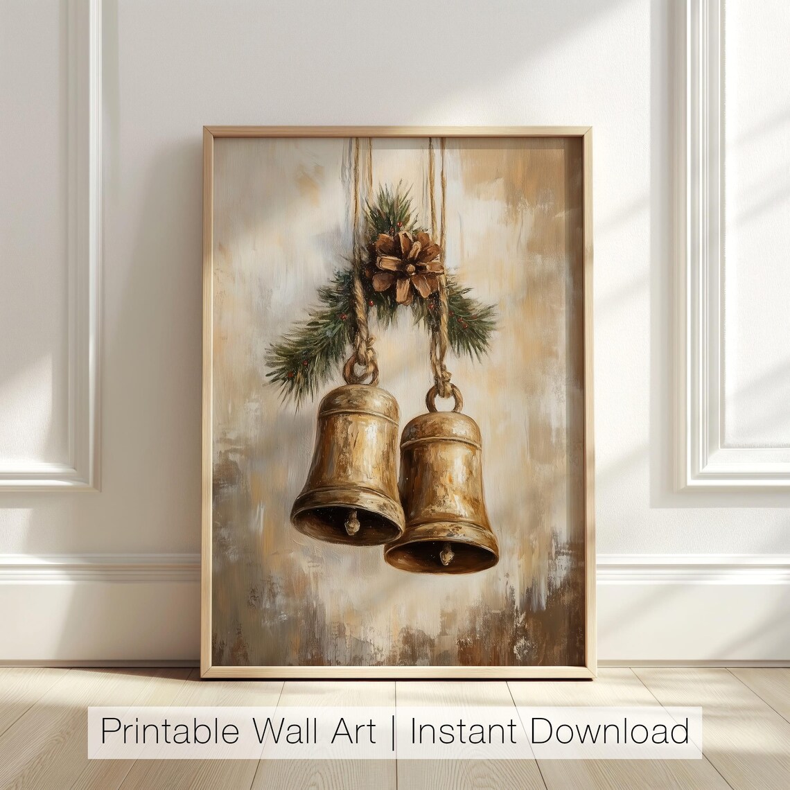 Vintage Christmas Bells Rustic Holiday Art Print