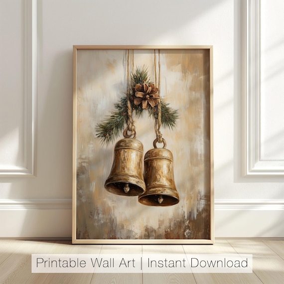 Vintage Christmas Bells Rustic Holiday Art Print