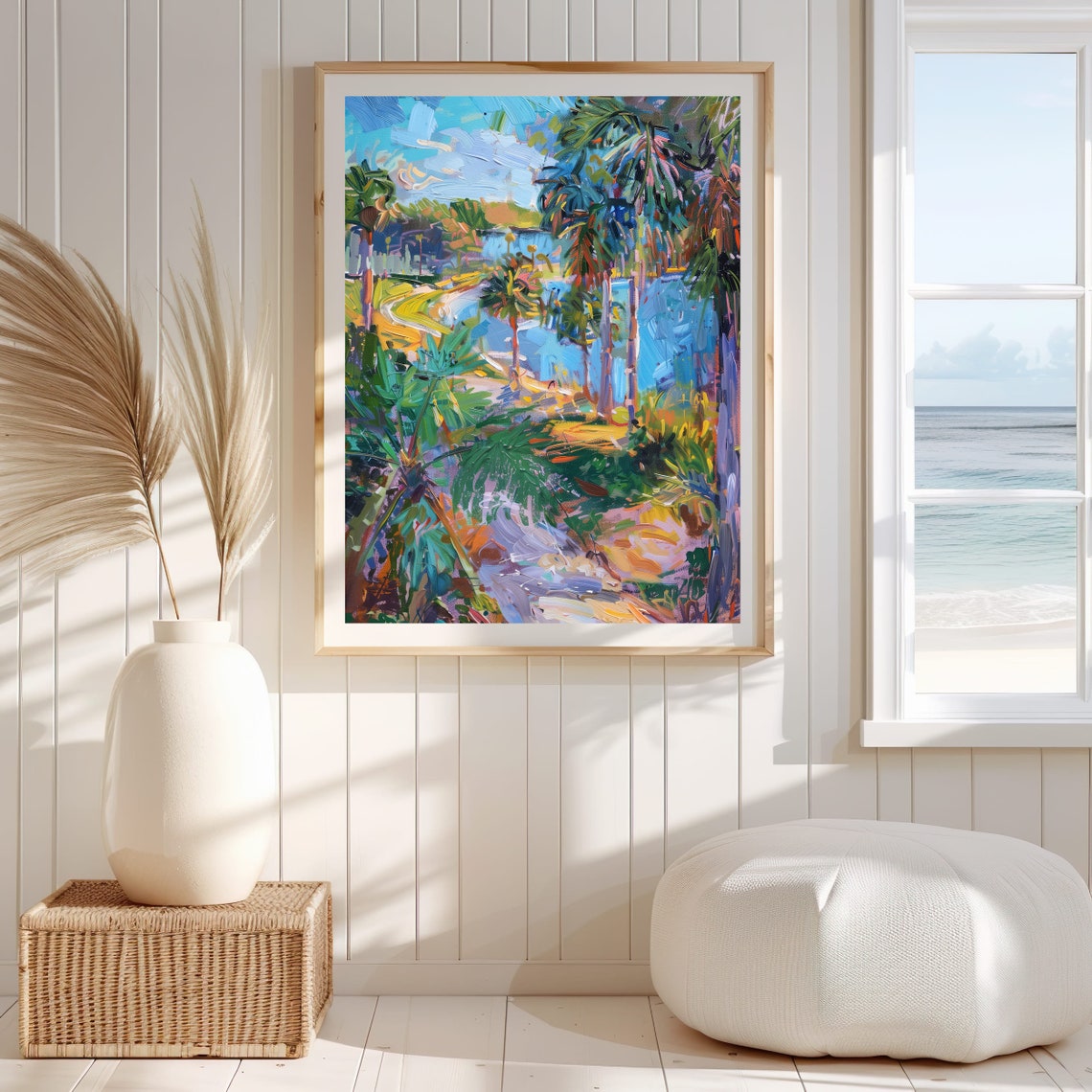 Tropical Palm Lagoon Vibrant Colorful Nature Painting Art Poster - Image 8