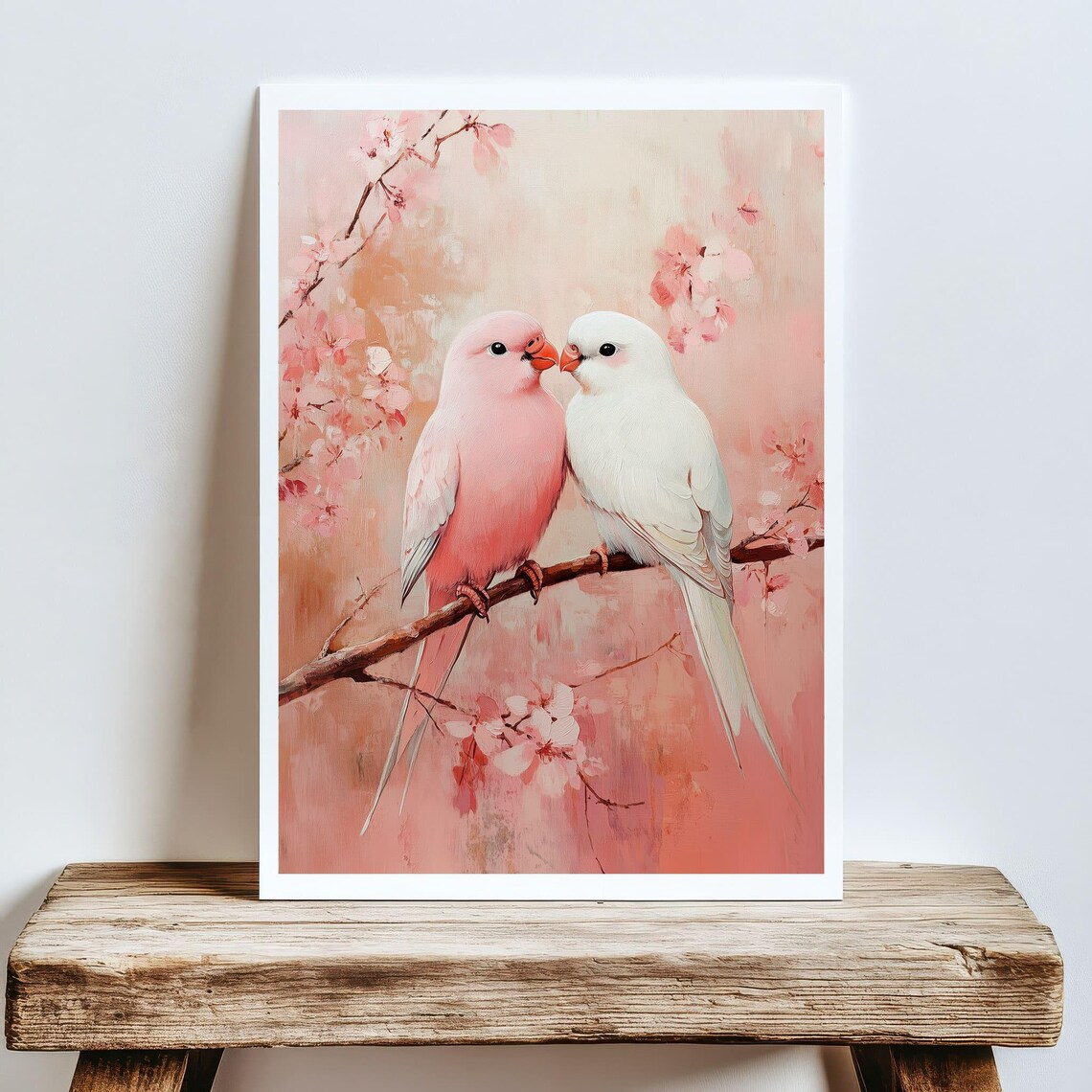 Pink Love Birds On Branch Art Print, Valentine Decor - Image 5