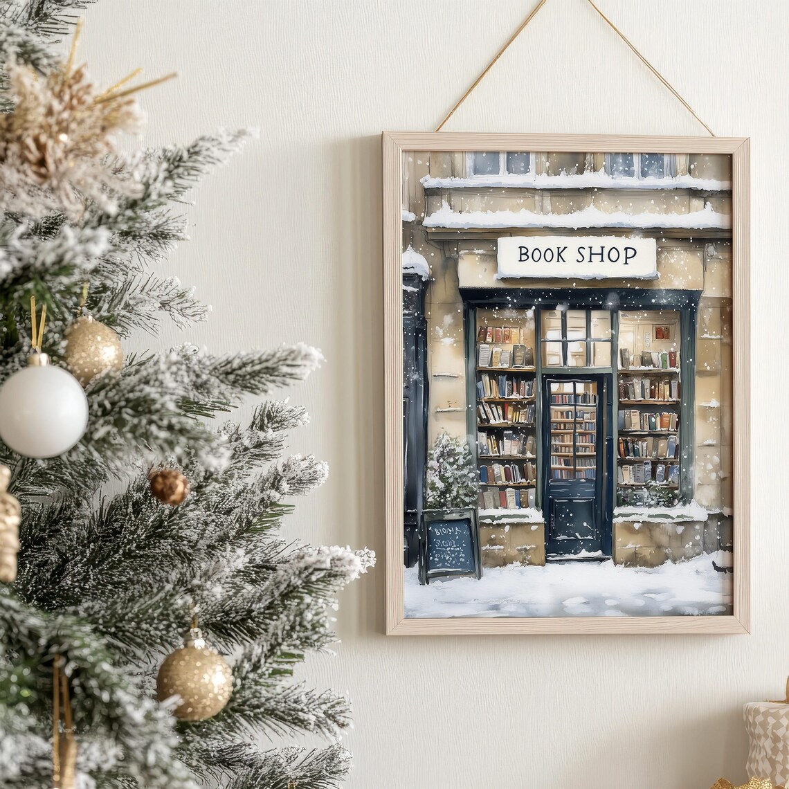 Winter Bookshop Christmas Wall Art, Cozy Print - Image 5