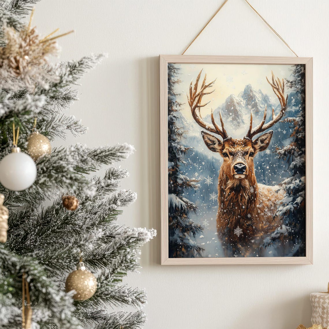 Majestic Stag In Snowy Forest Winter Wildlife Painting Poster - Image 2