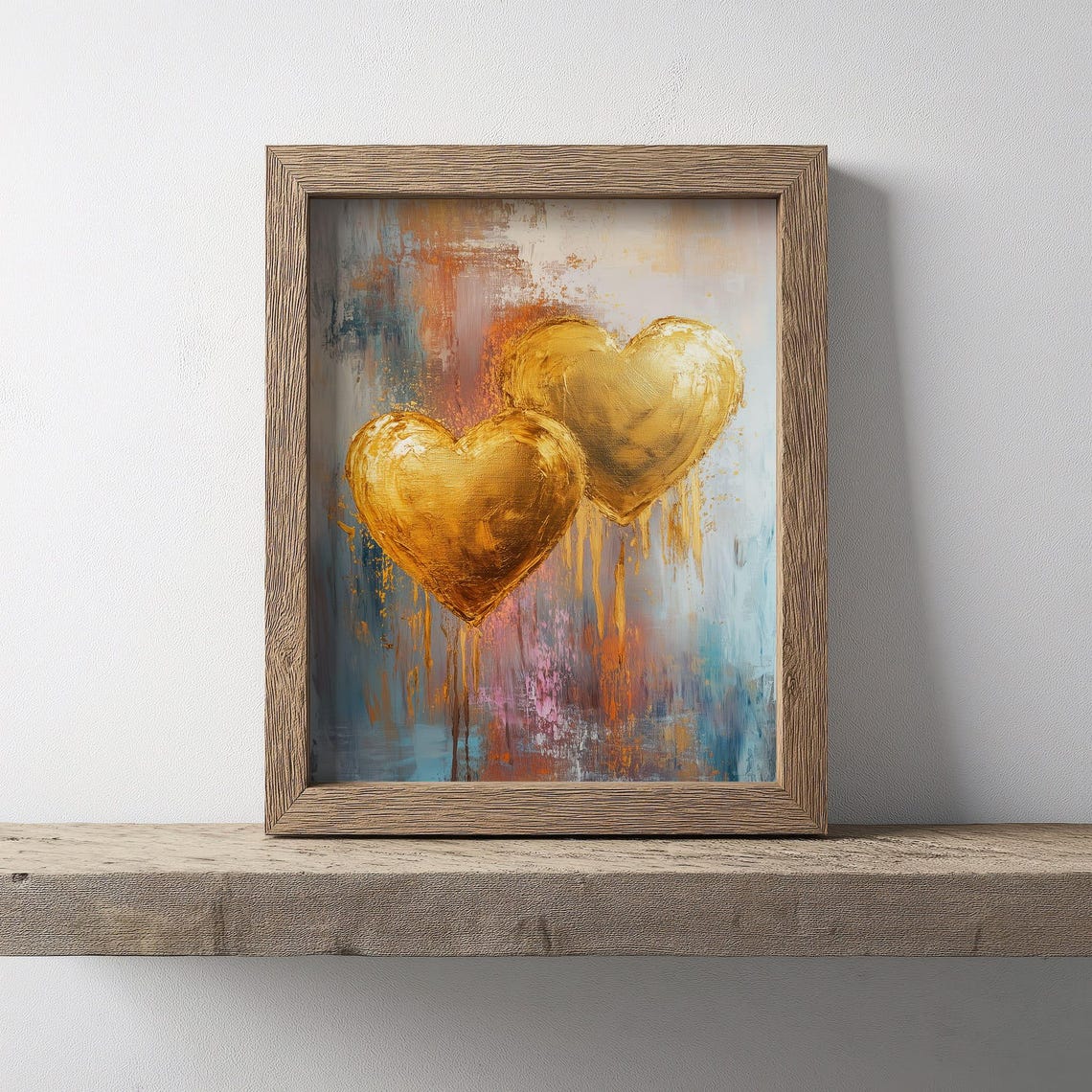 Pair Of Gold Hearts Abstract Dripping Paint Romantic Art Poster - Image 3