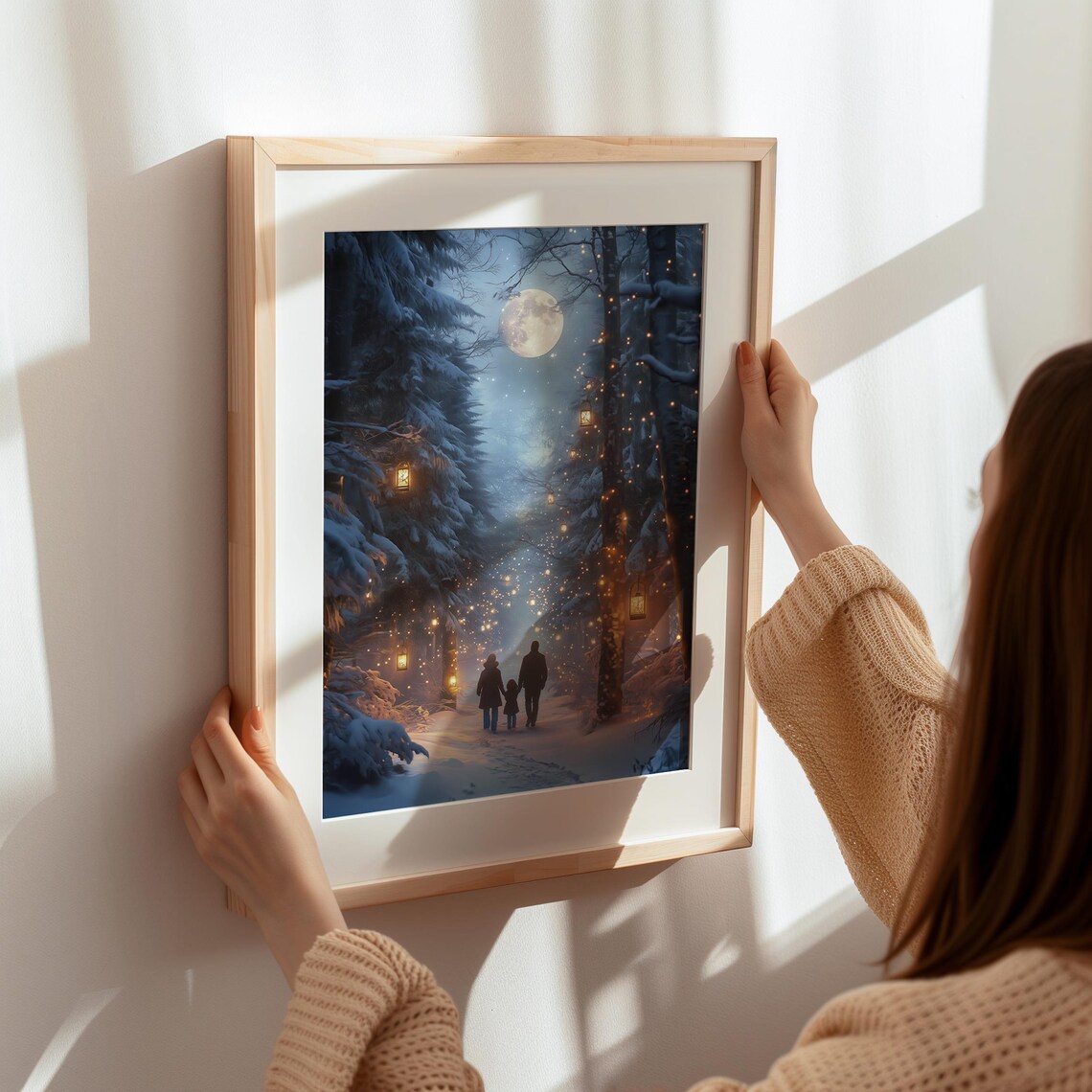 Winter Forest Moonlight Christmas Art Print - Image 7