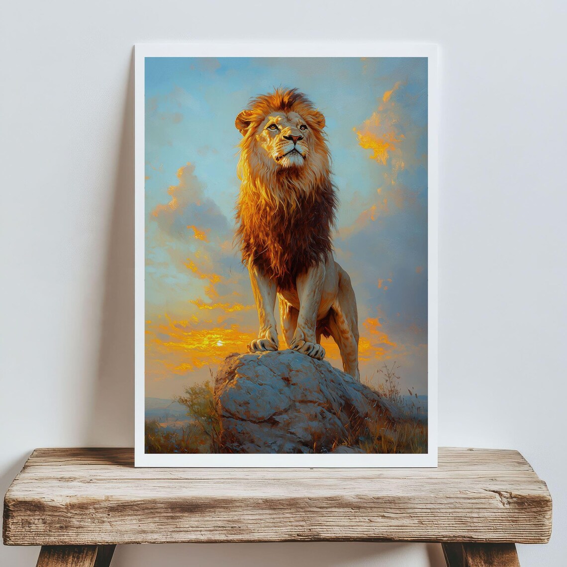Majestic Lion Standing Rock Sunset Golden Mane Wildlife Portrait Poster - Image 5