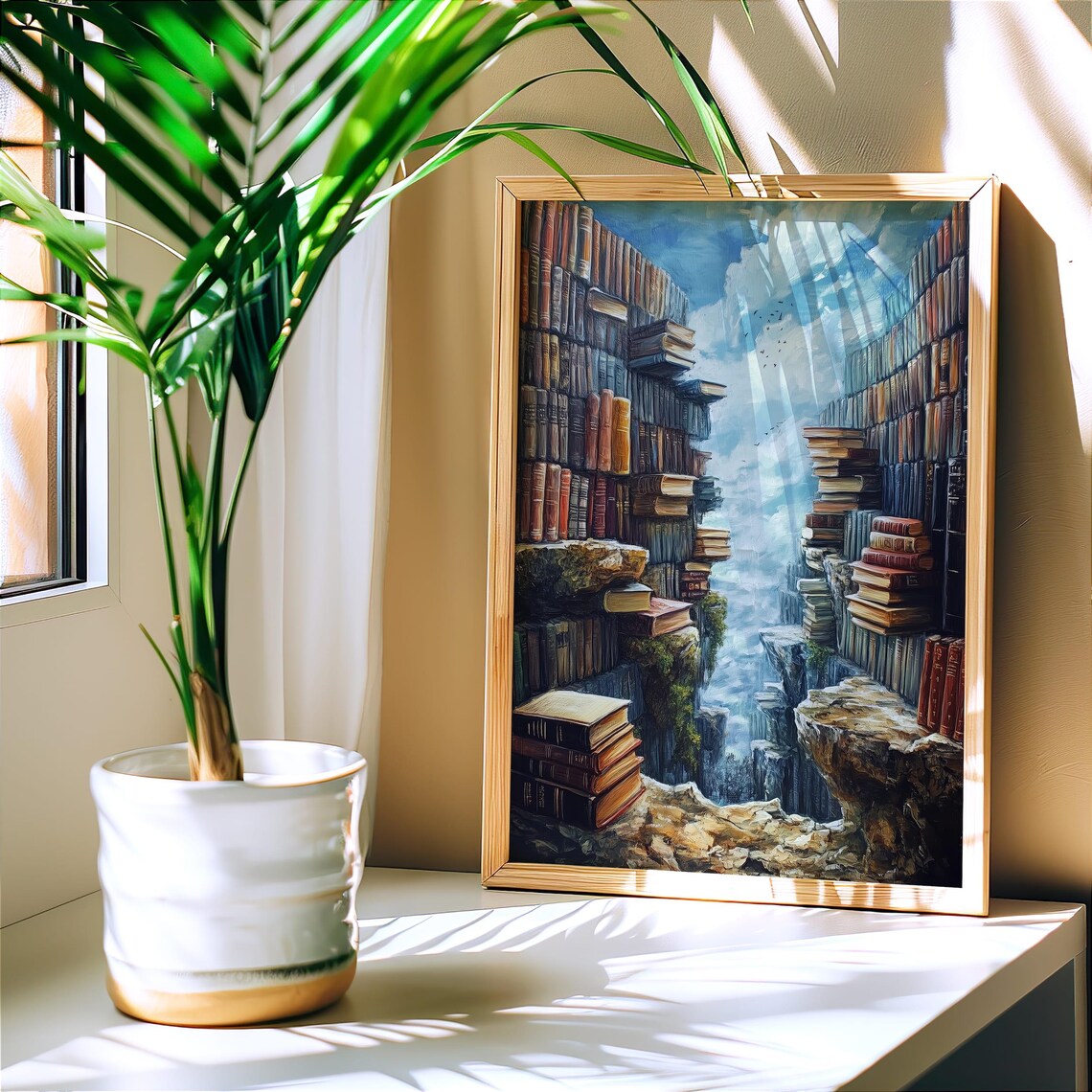 Surreal Dream Library Canyon Books Waterfall Fantasy Art Poster - Image 7