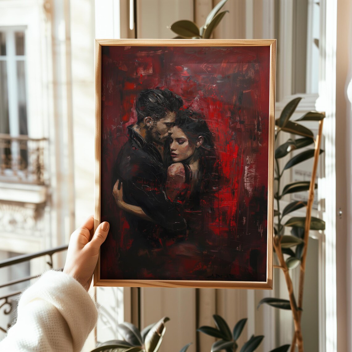 Passionate Couple Embrace Red Abstract Romance Painting Art Poster - Image 4