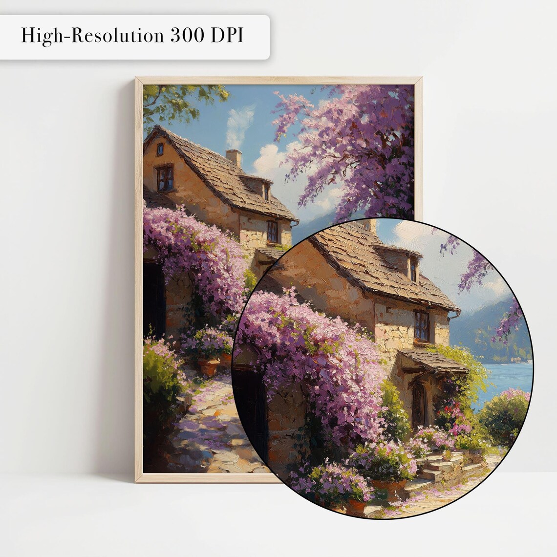 Rustic Stone Cottage With Wisteria By Lake Floral Art Poster - Image 4