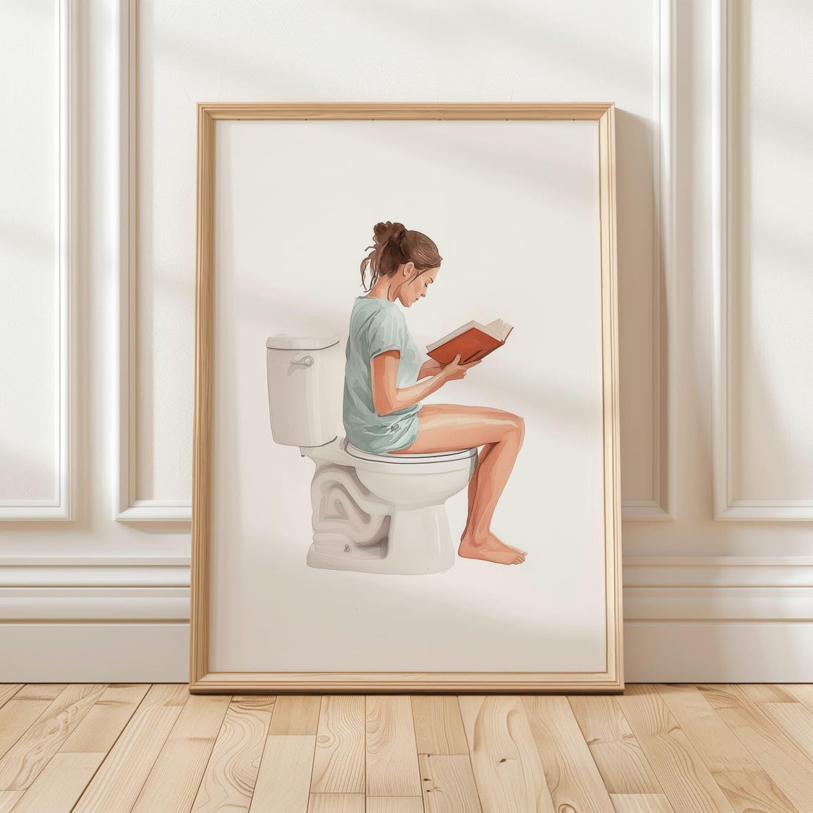 Woman Reading On Toilet Mint Shirt Funny Bathroom Humor Poster