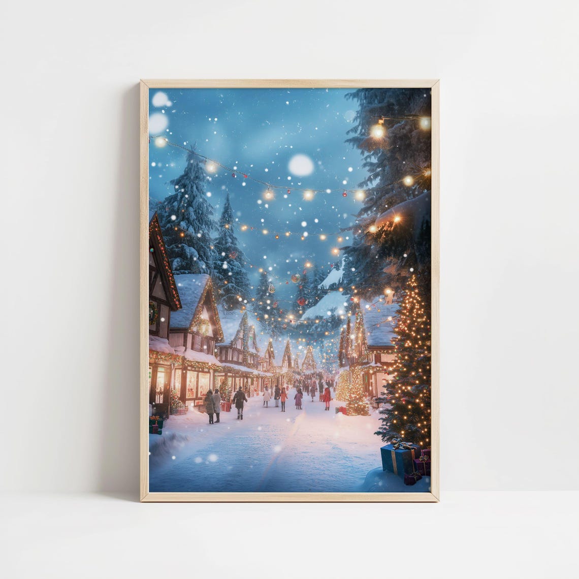 Christmas Village Art Winter Wonderland Printable Snowy Street Scene Holiday Season Wall Art Festive Town Decor Christmas Lights Print - Image 8