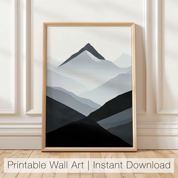 Minimalist Mountain Wall Art Black And White Landscape Printable Modern Style Decor Abstract Nature Art Mountain Print