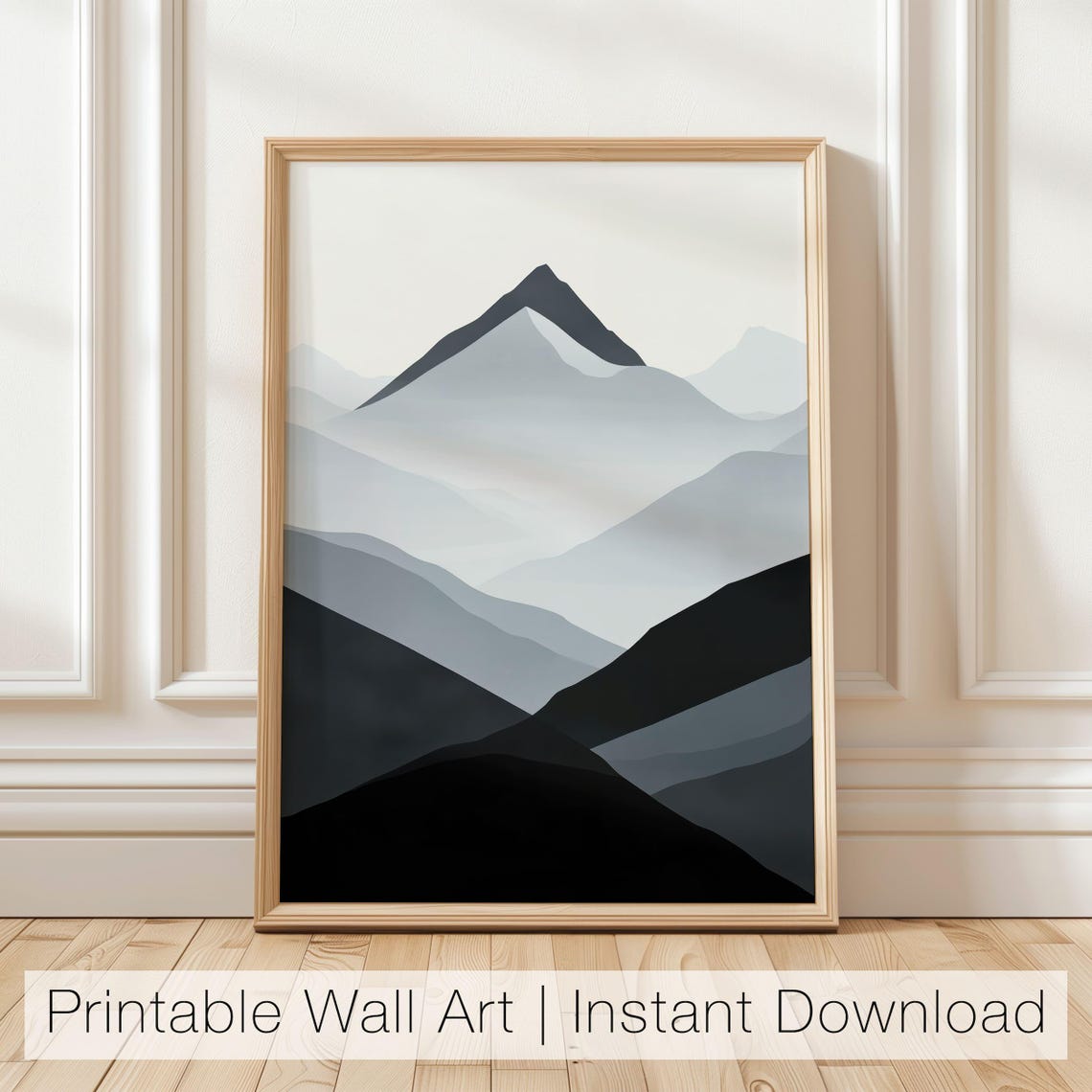 Black And White Abstract Mountain Layers Modern Nature Poster