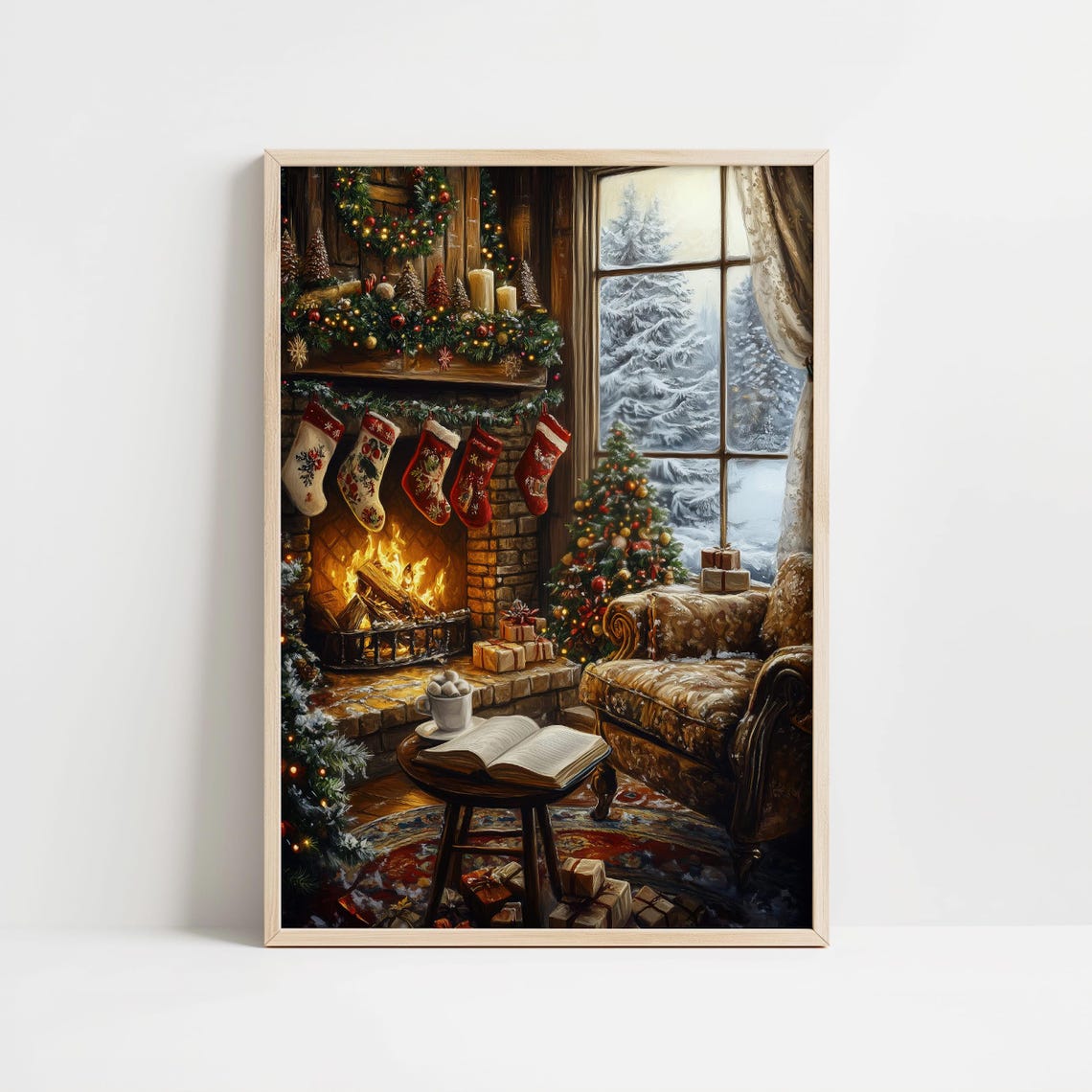 Christmas Eve Fireplace Stockings Snowy Window Book Lover Poster - Image 8