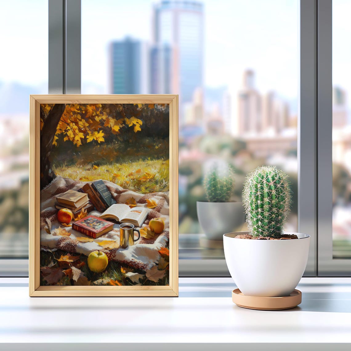 Autumn Book Picnic Under Golden Maple Tree Fall Reading Poster - Image 4