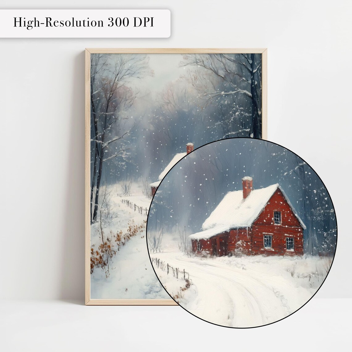 Cozy Red Winter Cottage Snowy Woods Falling Snow Rustic Cabin Scene Poster - Image 4