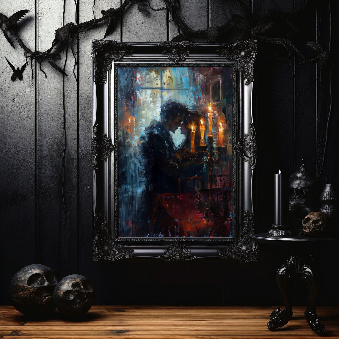 Gothic Candlelit Embrace, Dark Romantic Art Print - Image 2