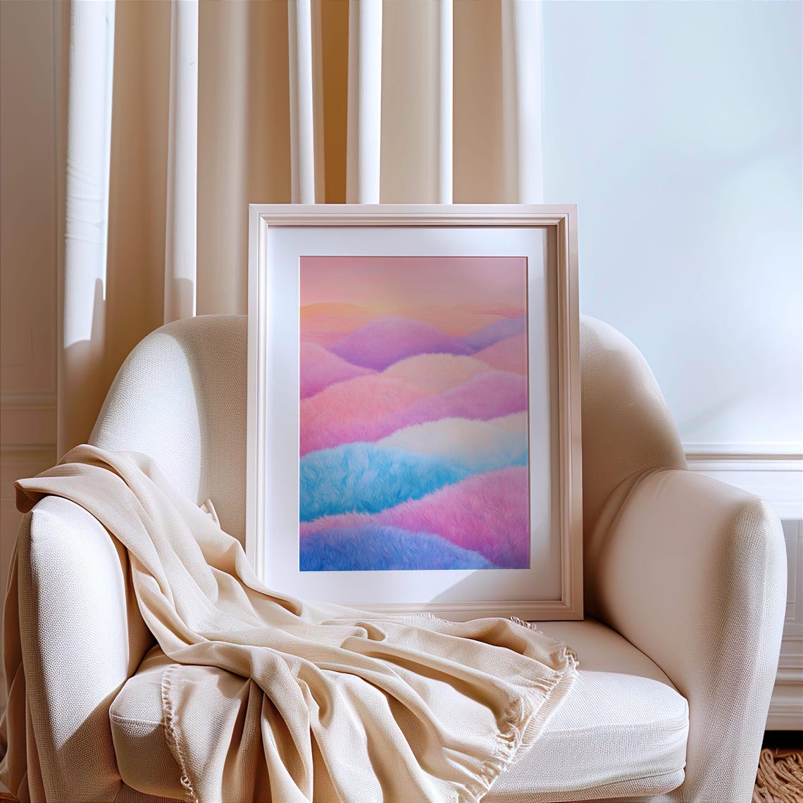 Pastel Rainbow Waves Abstract Dreamy Pink Blue Soothing Decor Wall Art - Image 4