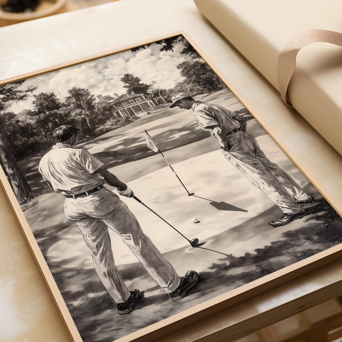 Vintage Black And White Golfers Putting Green Classic Poster - Image 5