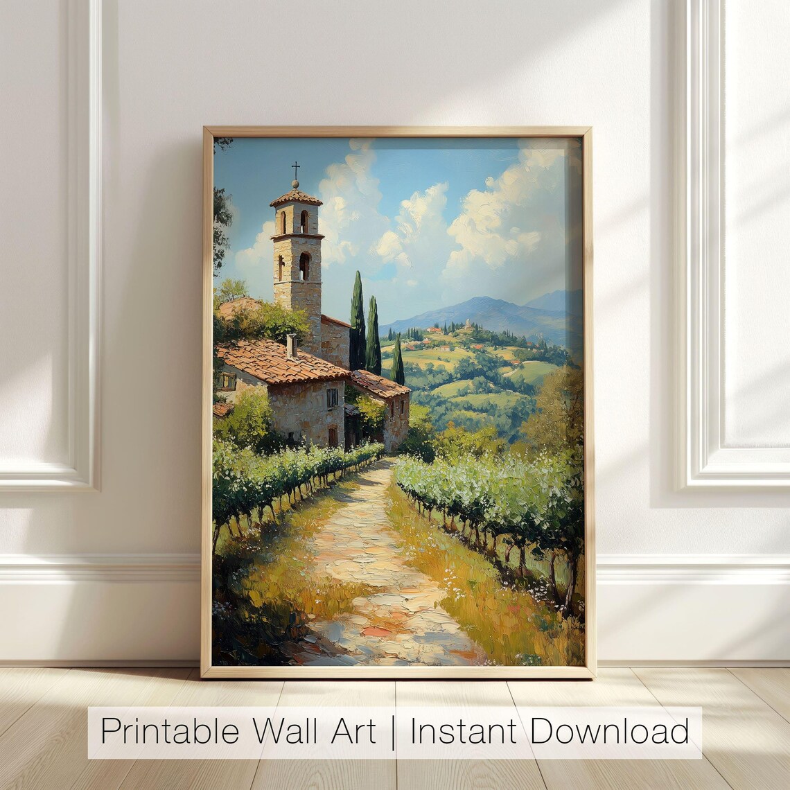 Tuscany Countryside Church Vineyard Path Italian Landscape Poster