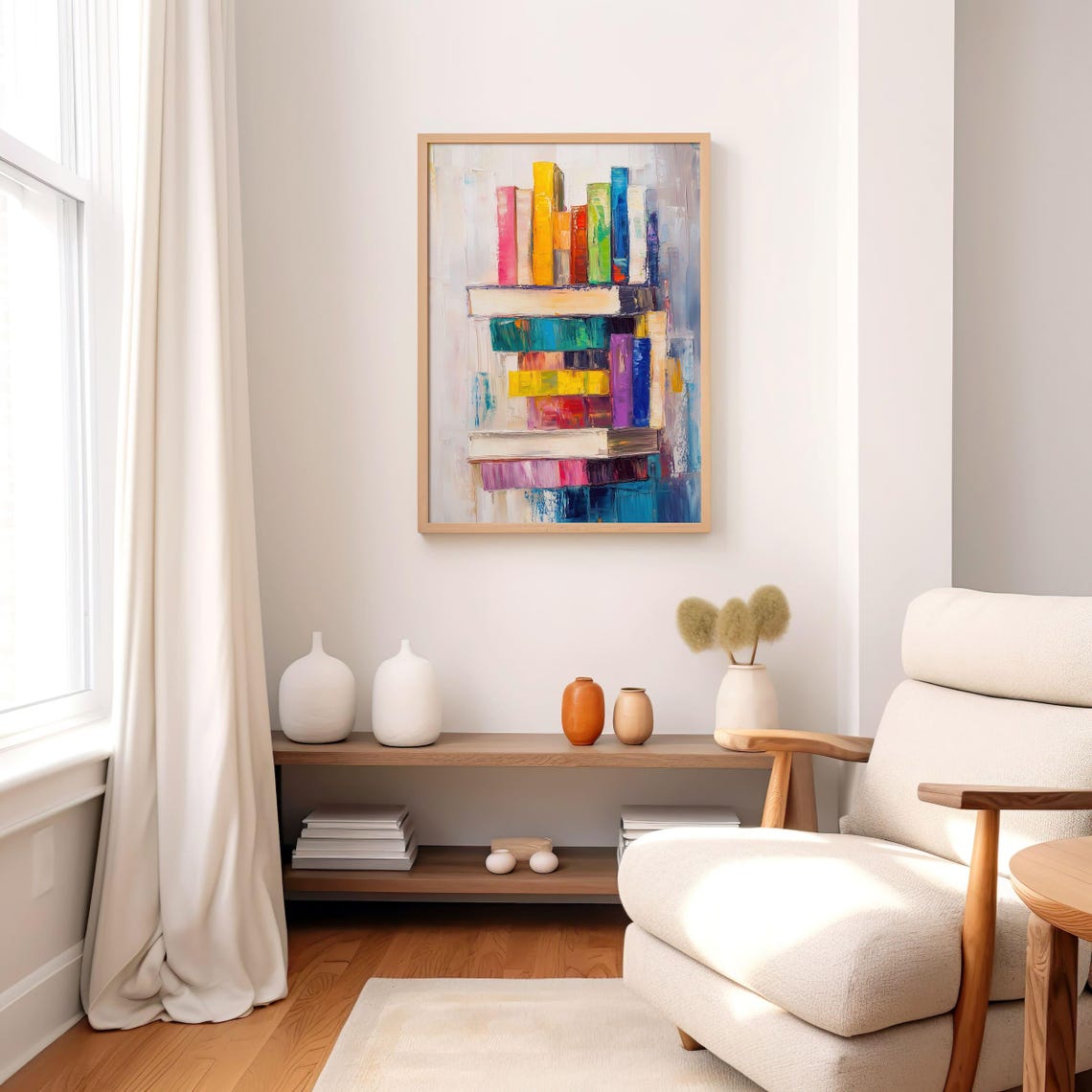 Rainbow Book Stack Abstract Oil Painting Bright Modern Art Poster - Image 7