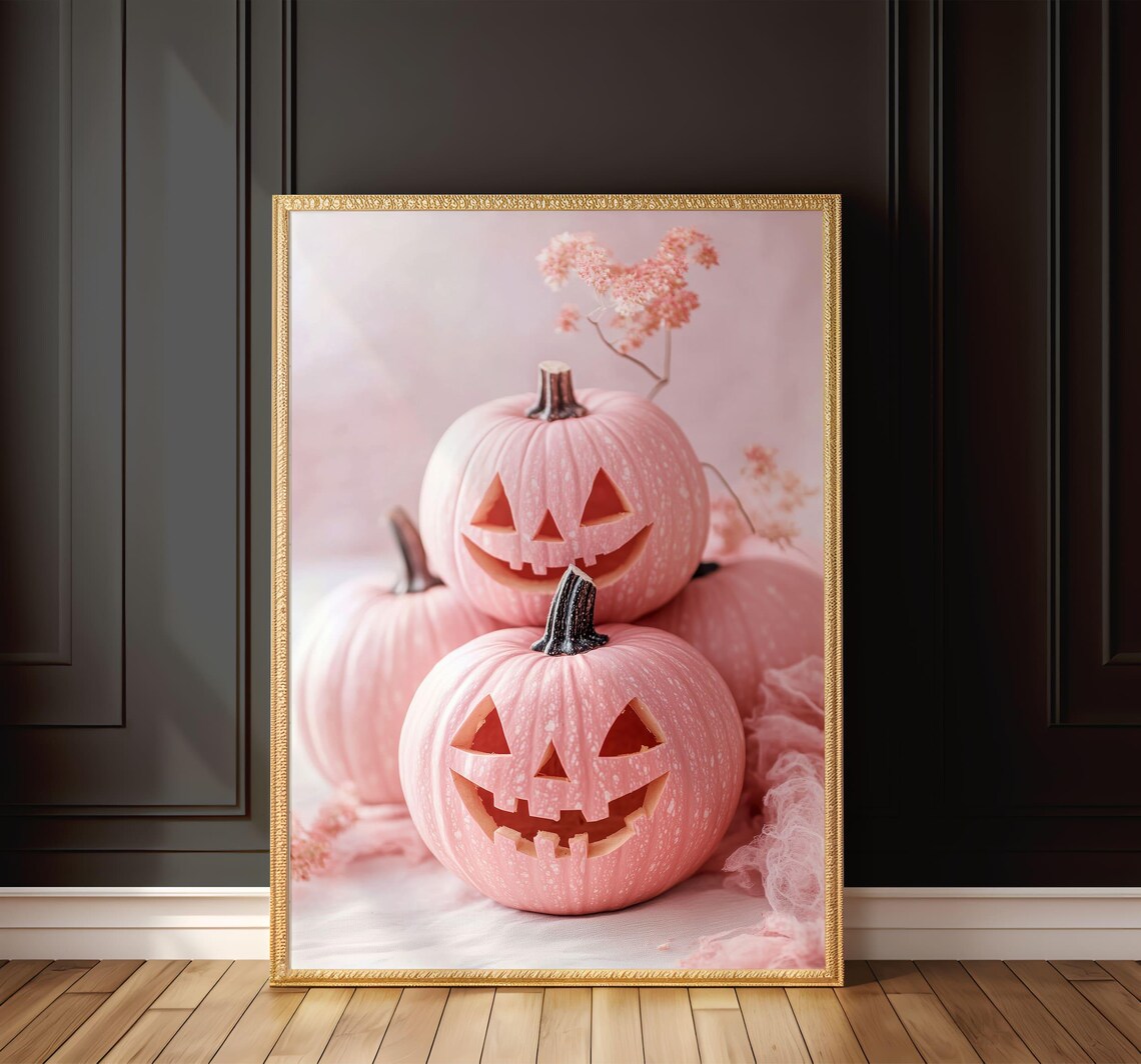 Pink Pumpkin Halloween Art Print Cute Jack O Lantern Decor Soft Pastel Fall Wall Art Whimsical Halloween Print - Image 8