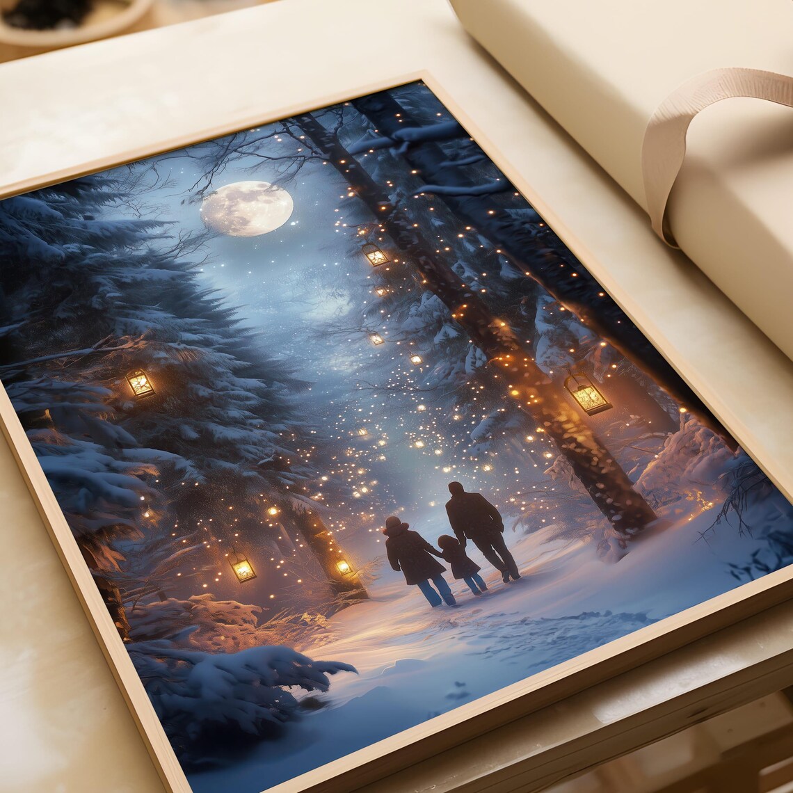 Winter Forest Moonlight Christmas Art Print - Image 6