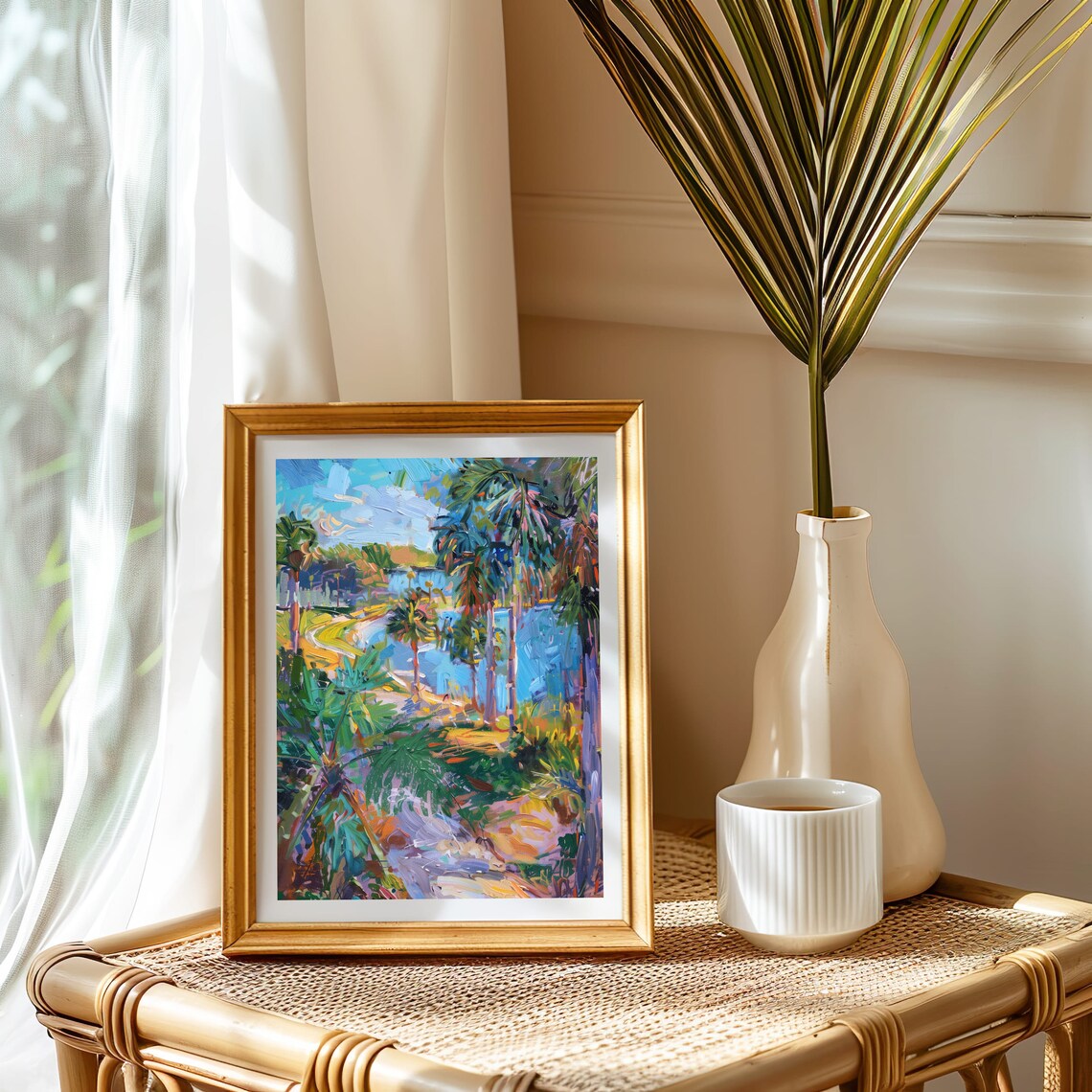 Tropical Palm Lagoon Vibrant Colorful Nature Painting Art Poster - Image 3