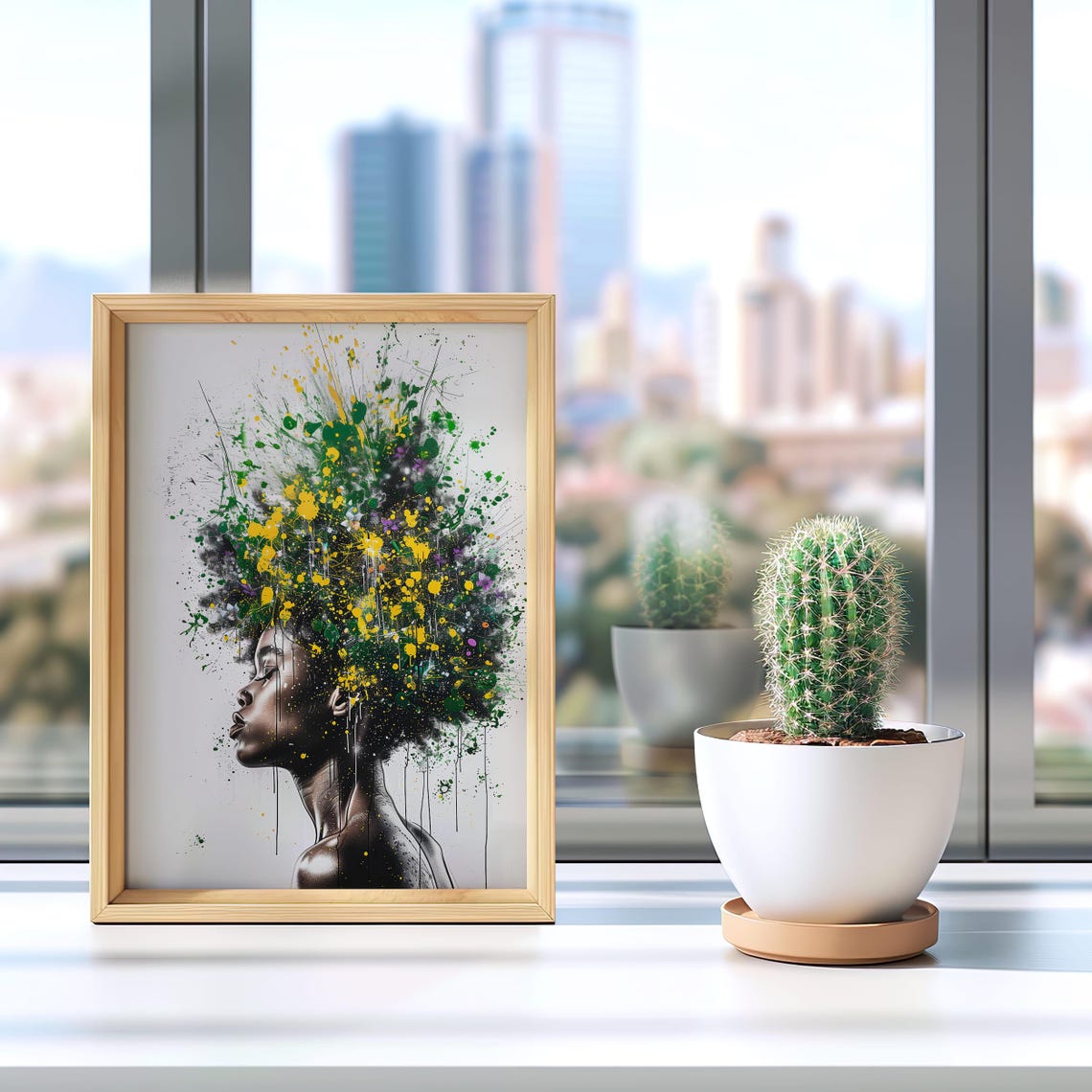 Afro Woman Profile Paint Splatter Hair Afrocentric Art Poster - Image 2