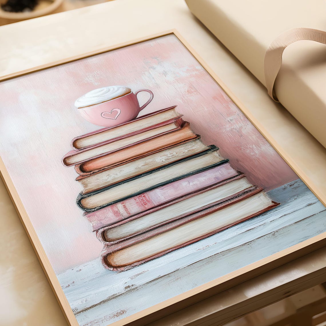 Pink Coffee Cup on Stack of Books Shabby Chic Reading Nook Poster - Image 6