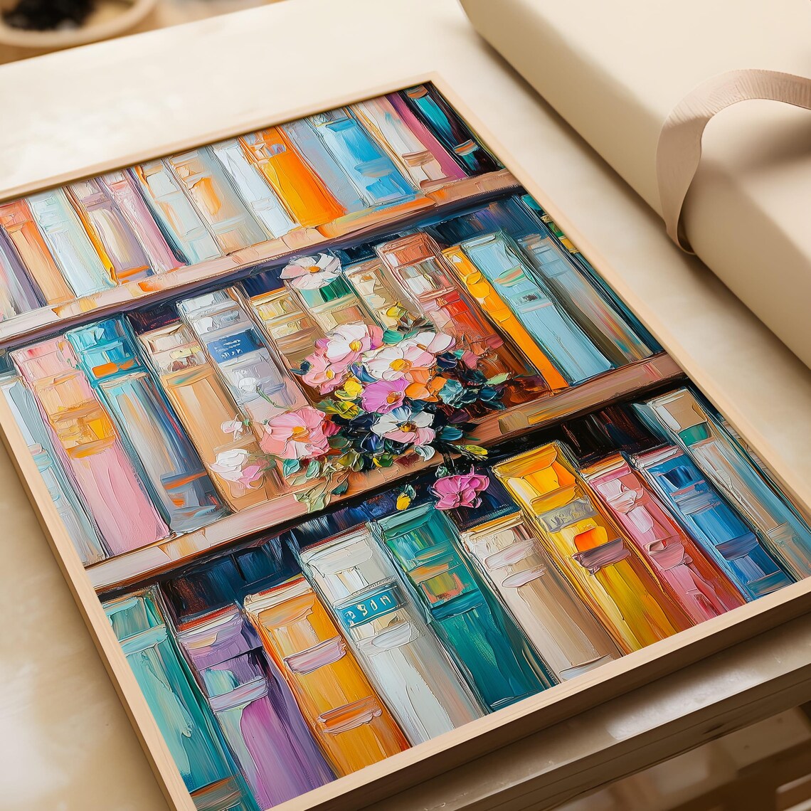 Colorful Book Shelf Art Print, Floral Library Decor - Image 6