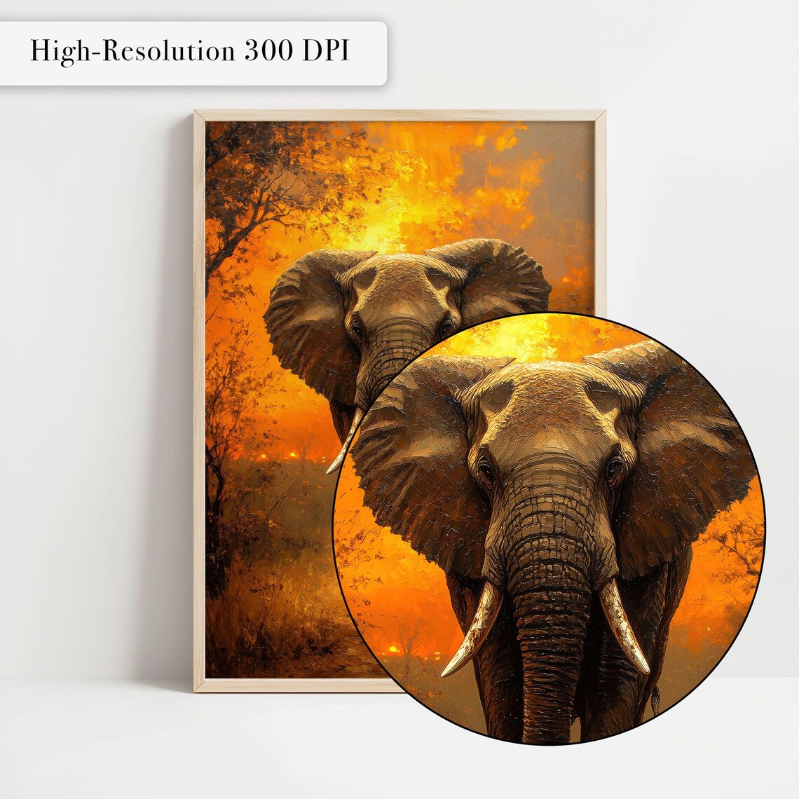 Majestic African Elephant Sunset Fiery Savanna Wildlife Portrait Poster - Image 4