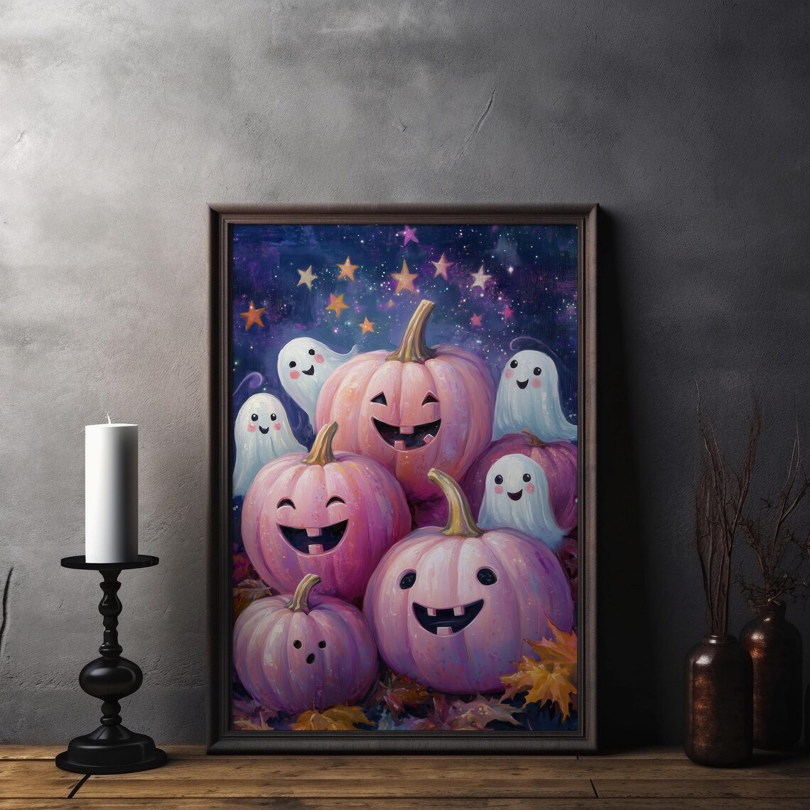 Halloween Ghost Art Print Pumpkin Wall Decor Cute Spooky Art Ghost And Pumpkin Halloween Print - Image 6