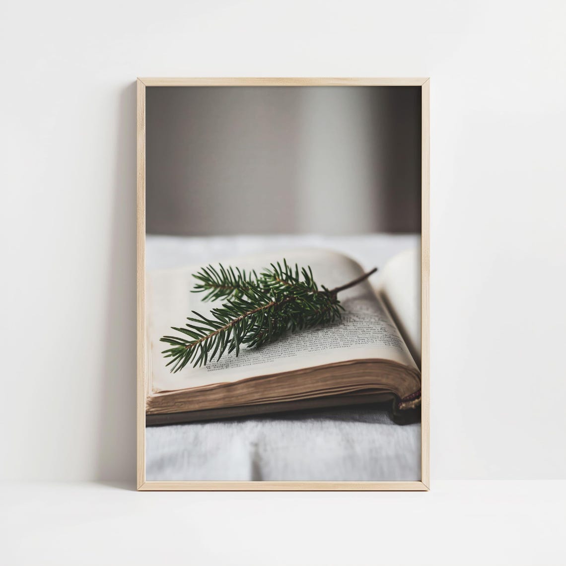Evergreen Branch On Open Book Minimalist Winter Photo Poster - Image 8